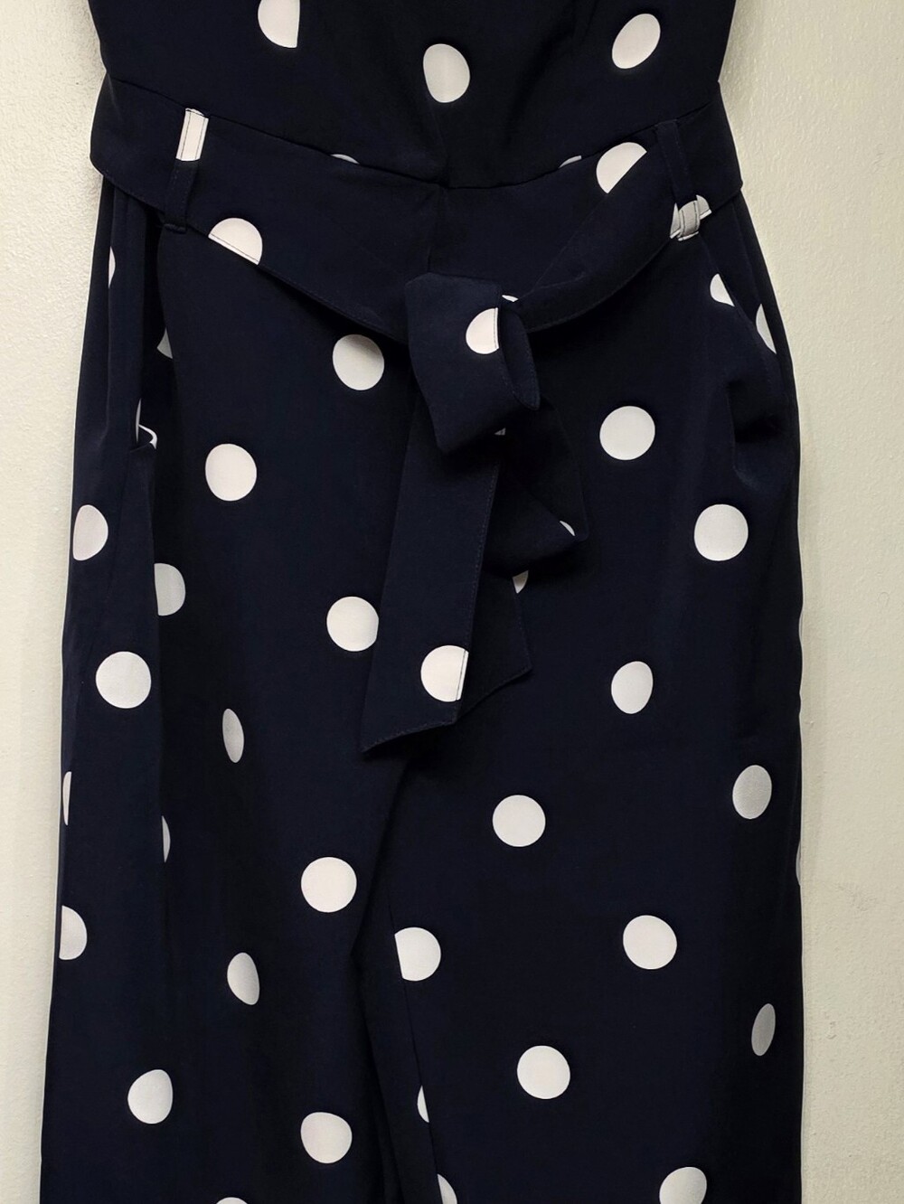 New York & Company Navy Blue White Polka Dot Strapless Jumpsuit Size S - Picture 4 of 10